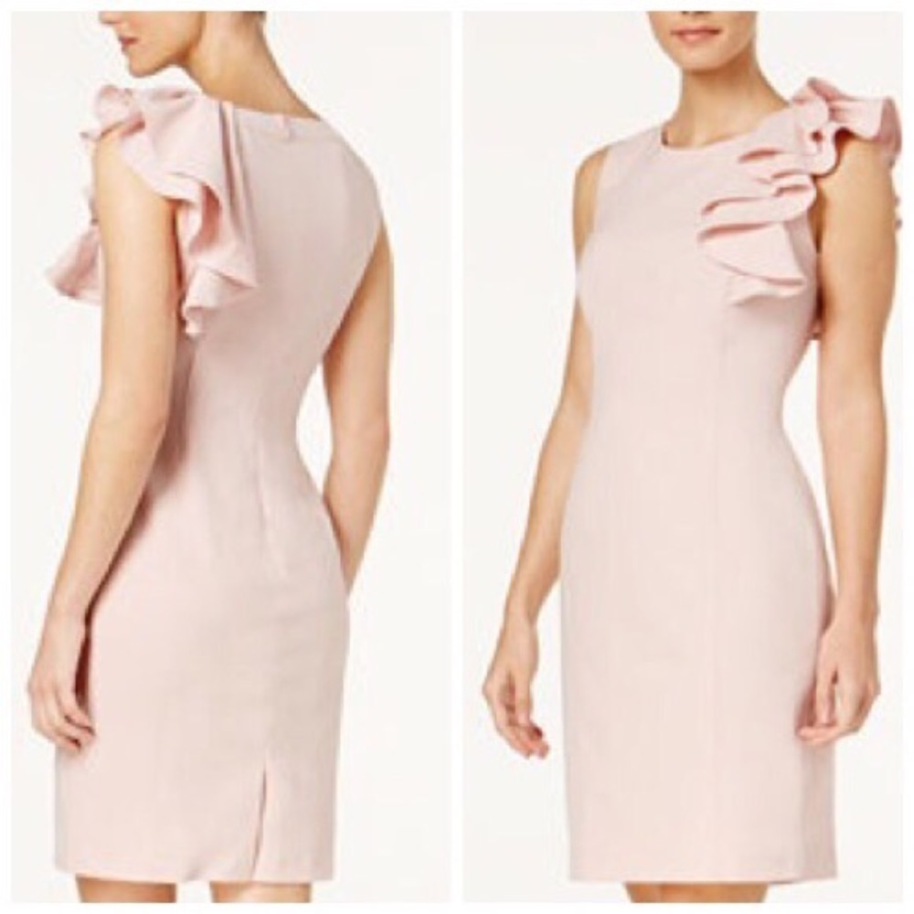 Calvin Klein Tan Dress with Shoulder Ruffles - Picture 2 of 8